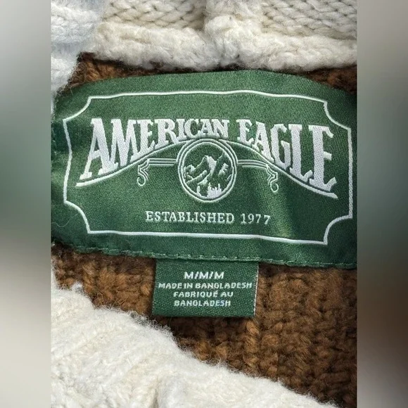 American Eagle Outfitters Cream Moose Hoodie Sweater Pullover Knit M - Picture 7 of 8